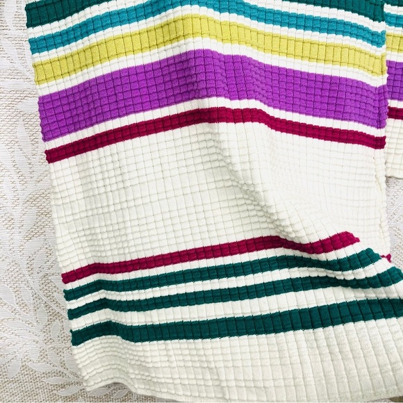 Free People Striped Multicolor Gidget Waffle Knit V-Neck Sweater Dress - Picture 5 of 6